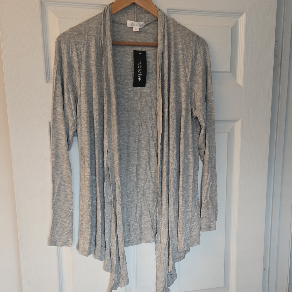 NWT Free To Live Light Gray Draped Cardigan XL